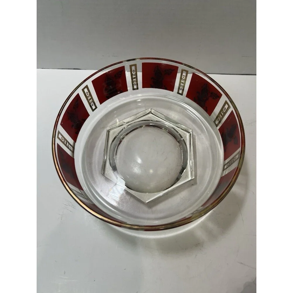 Vintage MCM Red Gold Thai Goddess Salad Serving Mixing Master Chip Bowl 22k